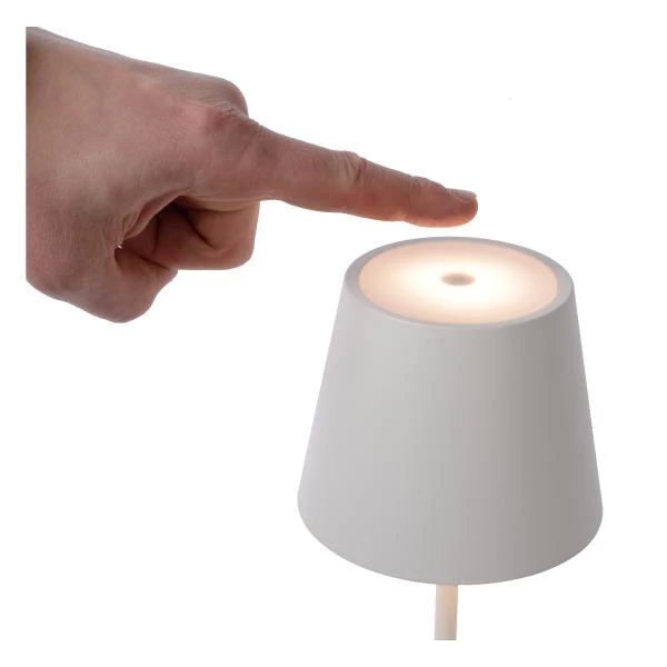 Lucide JUSTIN - Oplaadbare Tafellamp Buiten - Accu/Batterij - Ø 11 cm - LED Dimb. - 1x2,2W 2700K/3000K - IP54 - 3 StepDim - Wit - detail 3